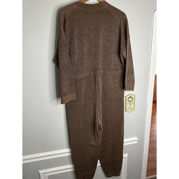 New Jcrew Crossover Gold-Flecked Jumpsuit Romper Overall Brown Size Large - Picture 7 of 11